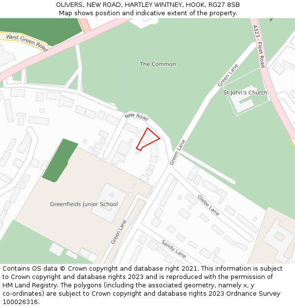 OLIVERS, NEW ROAD, HARTLEY WINTNEY, HOOK, RG27 8SB: Location map and indicative extent of plot