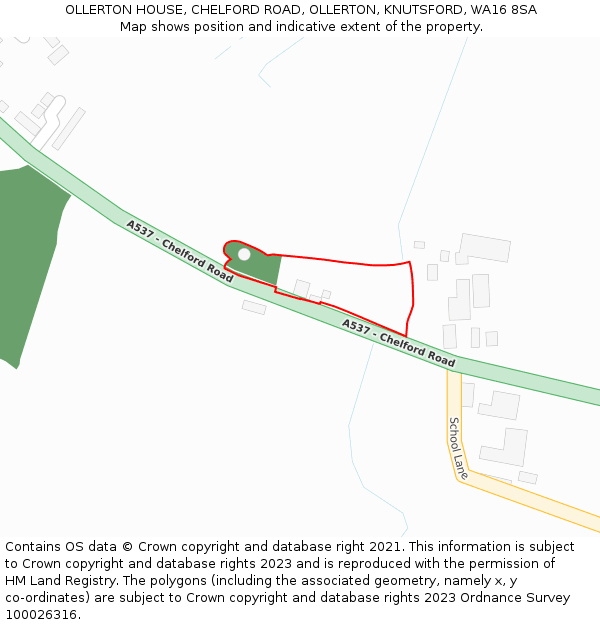 OLLERTON HOUSE, CHELFORD ROAD, OLLERTON, KNUTSFORD, WA16 8SA: Location map and indicative extent of plot