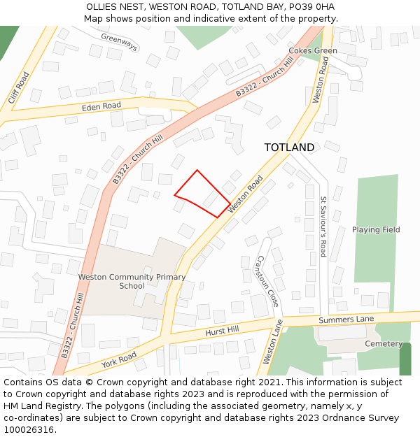 OLLIES NEST, WESTON ROAD, TOTLAND BAY, PO39 0HA: Location map and indicative extent of plot