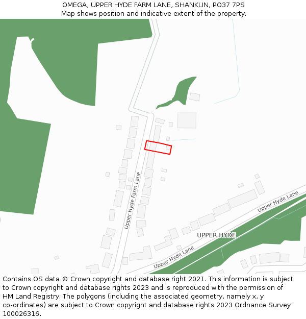 OMEGA, UPPER HYDE FARM LANE, SHANKLIN, PO37 7PS: Location map and indicative extent of plot