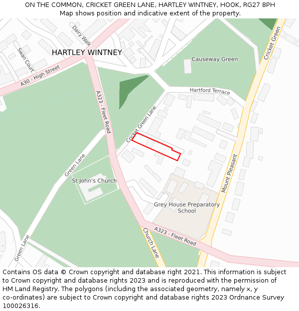 ON THE COMMON, CRICKET GREEN LANE, HARTLEY WINTNEY, HOOK, RG27 8PH: Location map and indicative extent of plot