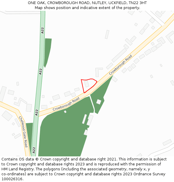 ONE OAK, CROWBOROUGH ROAD, NUTLEY, UCKFIELD, TN22 3HT: Location map and indicative extent of plot