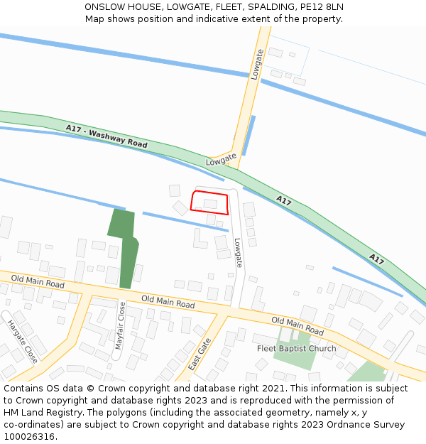 ONSLOW HOUSE, LOWGATE, FLEET, SPALDING, PE12 8LN: Location map and indicative extent of plot