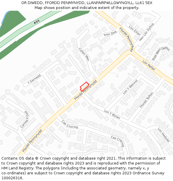 OR DIWEDD, FFORDD PENMYNYDD, LLANFAIRPWLLGWYNGYLL, LL61 5EX: Location map and indicative extent of plot