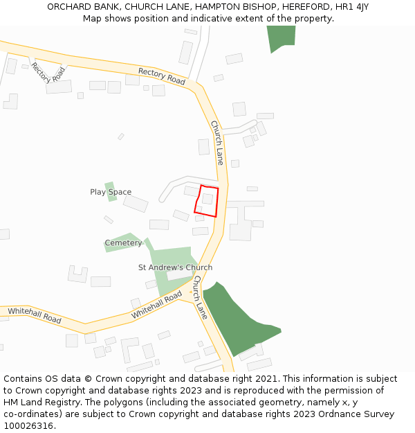 ORCHARD BANK, CHURCH LANE, HAMPTON BISHOP, HEREFORD, HR1 4JY: Location map and indicative extent of plot