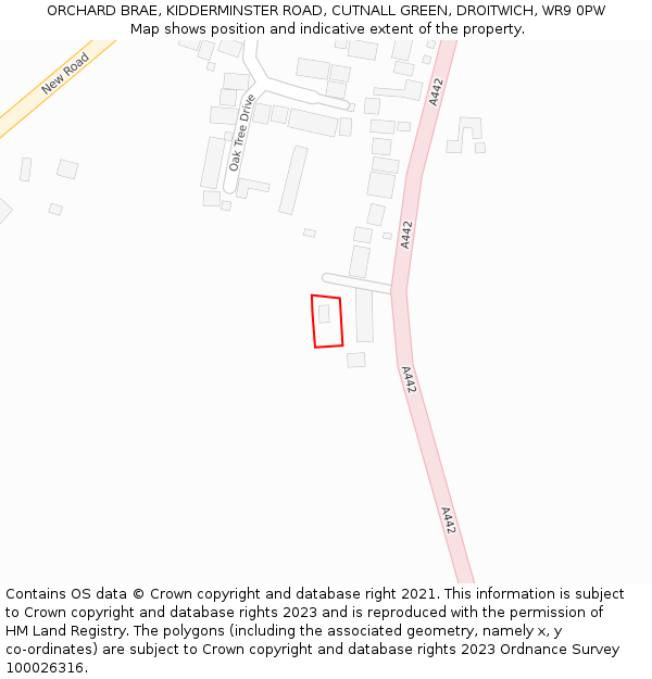 ORCHARD BRAE, KIDDERMINSTER ROAD, CUTNALL GREEN, DROITWICH, WR9 0PW: Location map and indicative extent of plot