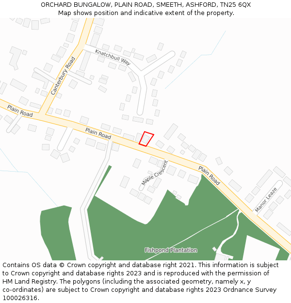 ORCHARD BUNGALOW, PLAIN ROAD, SMEETH, ASHFORD, TN25 6QX: Location map and indicative extent of plot