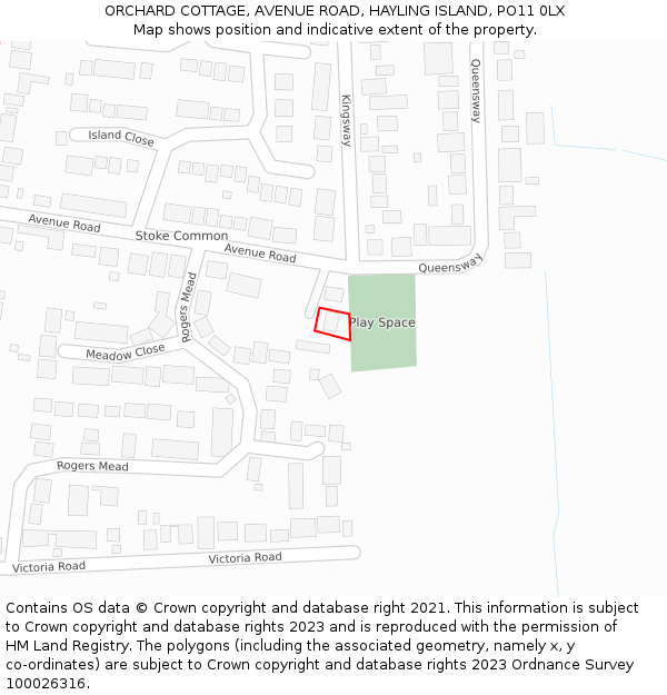 ORCHARD COTTAGE, AVENUE ROAD, HAYLING ISLAND, PO11 0LX: Location map and indicative extent of plot