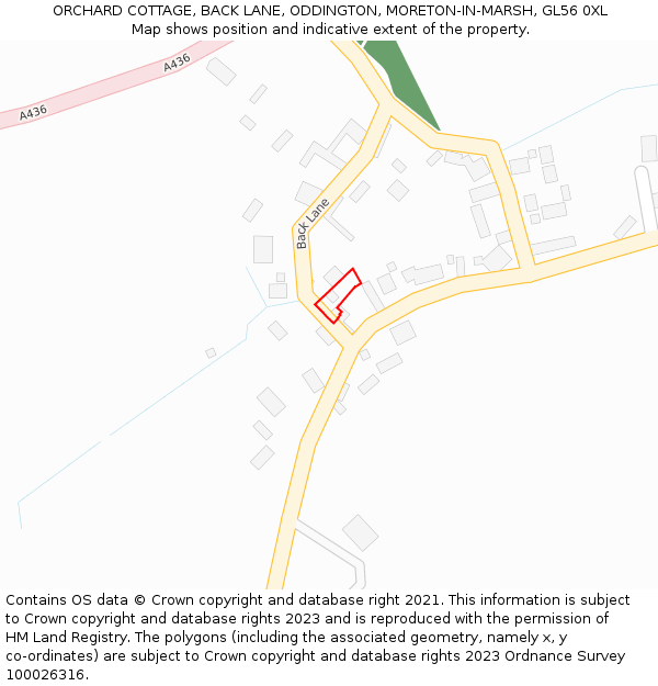 ORCHARD COTTAGE, BACK LANE, ODDINGTON, MORETON-IN-MARSH, GL56 0XL: Location map and indicative extent of plot