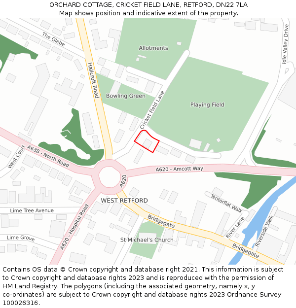 ORCHARD COTTAGE, CRICKET FIELD LANE, RETFORD, DN22 7LA: Location map and indicative extent of plot