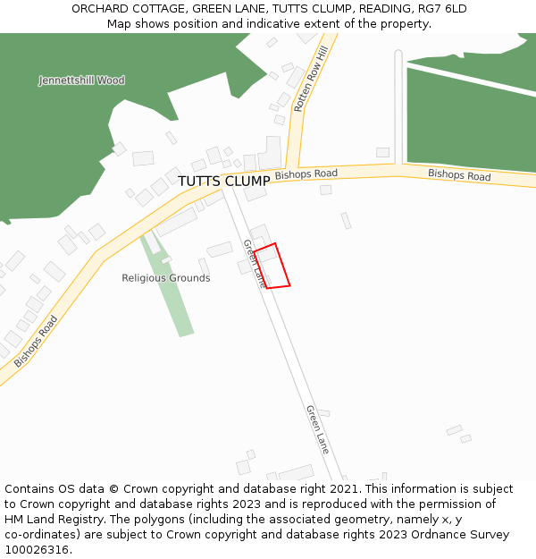 ORCHARD COTTAGE, GREEN LANE, TUTTS CLUMP, READING, RG7 6LD: Location map and indicative extent of plot