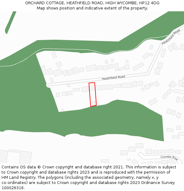 ORCHARD COTTAGE, HEATHFIELD ROAD, HIGH WYCOMBE, HP12 4DG: Location map and indicative extent of plot