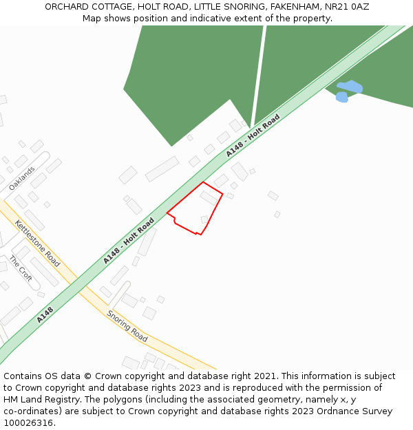 ORCHARD COTTAGE, HOLT ROAD, LITTLE SNORING, FAKENHAM, NR21 0AZ: Location map and indicative extent of plot