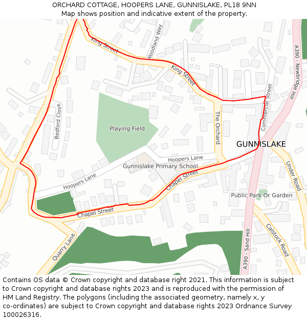 ORCHARD COTTAGE, HOOPERS LANE, GUNNISLAKE, PL18 9NN: Location map and indicative extent of plot