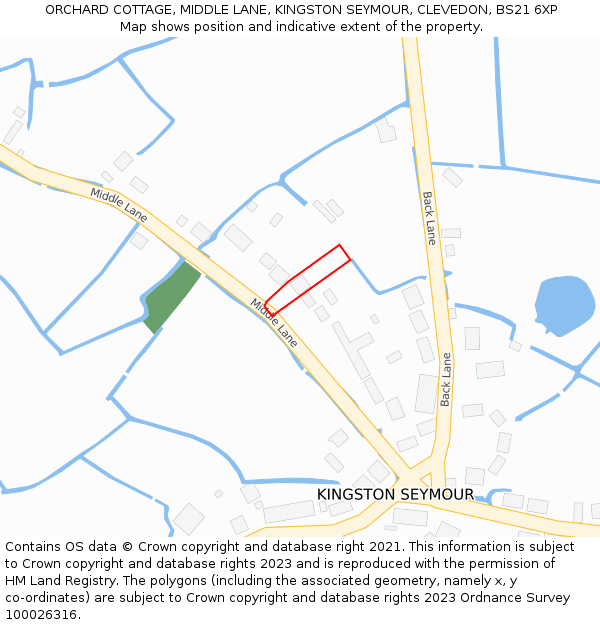 ORCHARD COTTAGE, MIDDLE LANE, KINGSTON SEYMOUR, CLEVEDON, BS21 6XP: Location map and indicative extent of plot