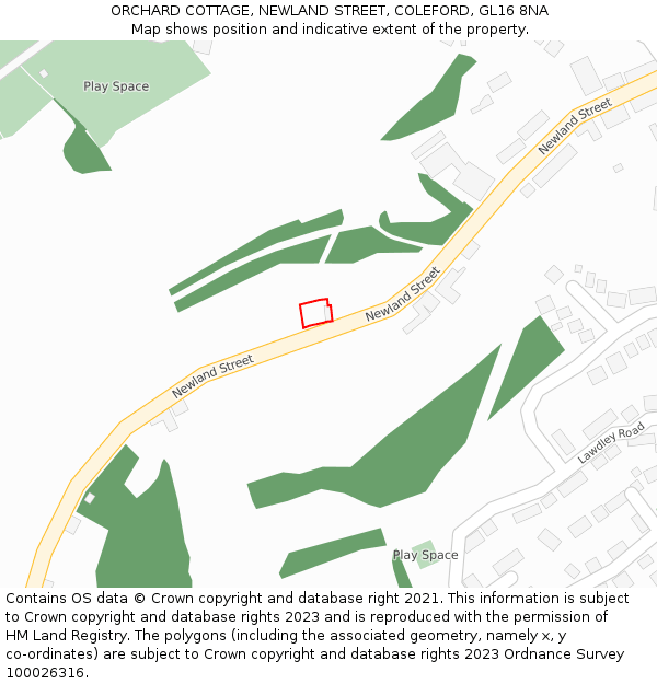 ORCHARD COTTAGE, NEWLAND STREET, COLEFORD, GL16 8NA: Location map and indicative extent of plot