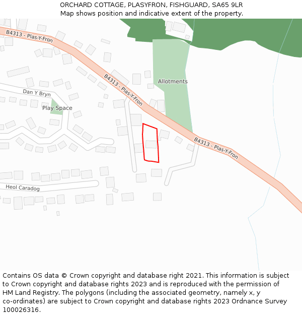 ORCHARD COTTAGE, PLASYFRON, FISHGUARD, SA65 9LR: Location map and indicative extent of plot