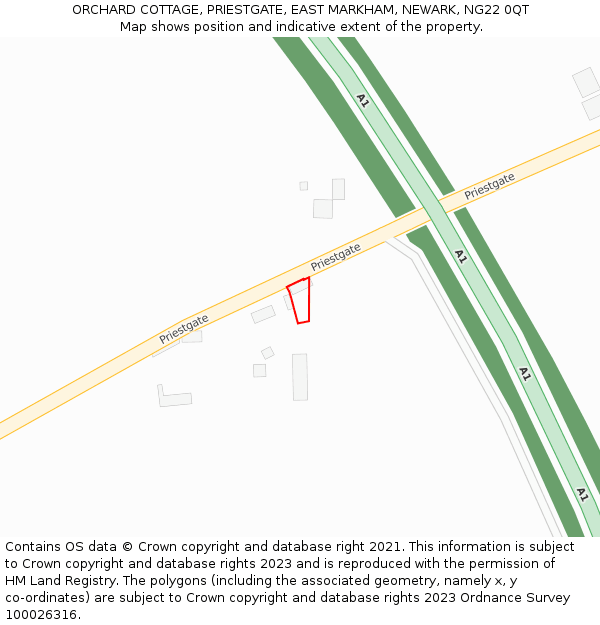 ORCHARD COTTAGE, PRIESTGATE, EAST MARKHAM, NEWARK, NG22 0QT: Location map and indicative extent of plot