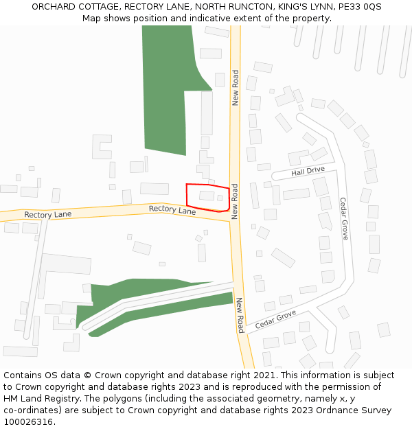 ORCHARD COTTAGE, RECTORY LANE, NORTH RUNCTON, KING'S LYNN, PE33 0QS: Location map and indicative extent of plot