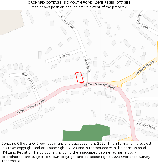 ORCHARD COTTAGE, SIDMOUTH ROAD, LYME REGIS, DT7 3ES: Location map and indicative extent of plot