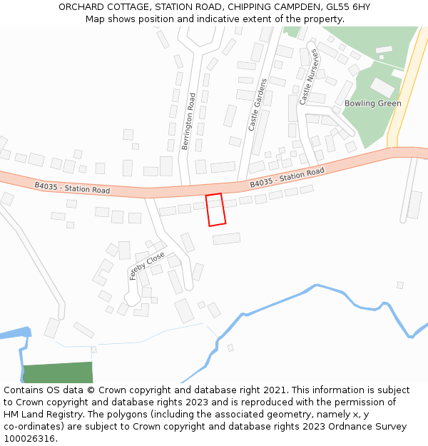 ORCHARD COTTAGE, STATION ROAD, CHIPPING CAMPDEN, GL55 6HY: Location map and indicative extent of plot
