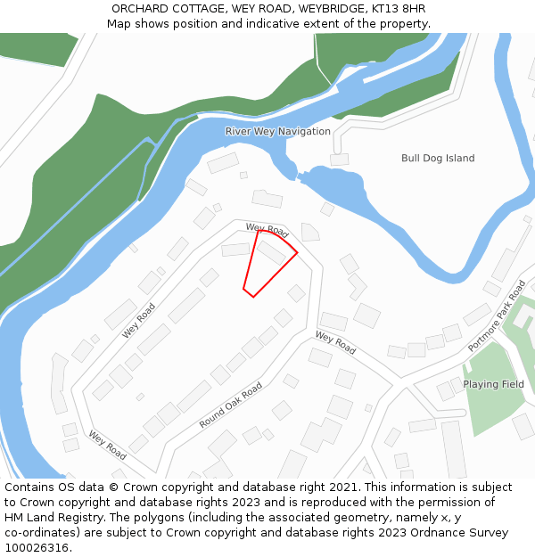 ORCHARD COTTAGE, WEY ROAD, WEYBRIDGE, KT13 8HR: Location map and indicative extent of plot