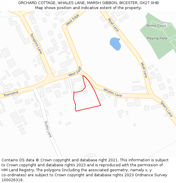 ORCHARD COTTAGE, WHALES LANE, MARSH GIBBON, BICESTER, OX27 0HB: Location map and indicative extent of plot