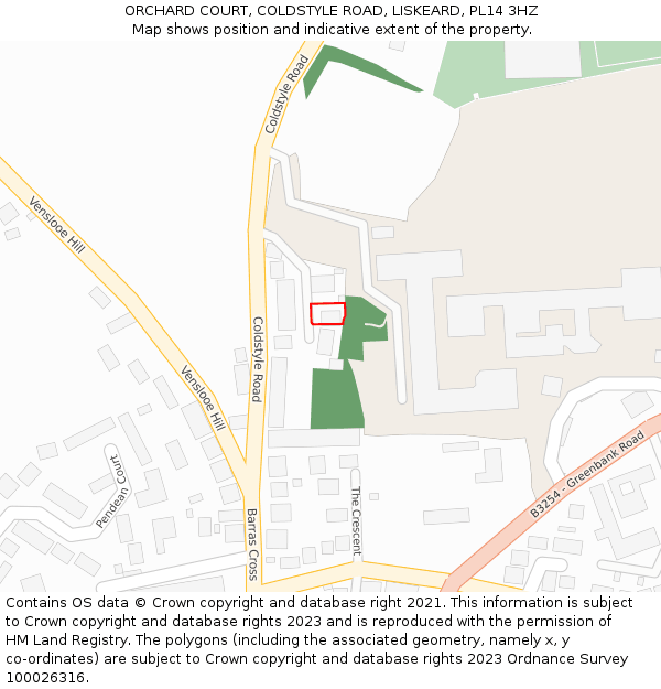 ORCHARD COURT, COLDSTYLE ROAD, LISKEARD, PL14 3HZ: Location map and indicative extent of plot