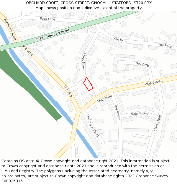 ORCHARD CROFT, CROSS STREET, GNOSALL, STAFFORD, ST20 0BX: Location map and indicative extent of plot