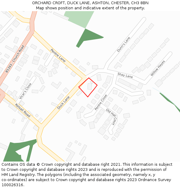 ORCHARD CROFT, DUCK LANE, ASHTON, CHESTER, CH3 8BN: Location map and indicative extent of plot