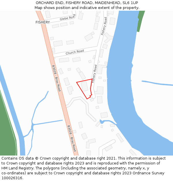 ORCHARD END, FISHERY ROAD, MAIDENHEAD, SL6 1UP: Location map and indicative extent of plot
