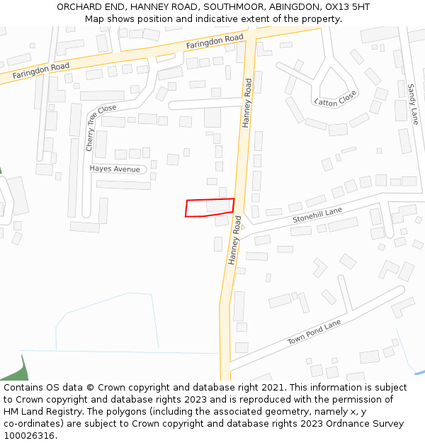 ORCHARD END, HANNEY ROAD, SOUTHMOOR, ABINGDON, OX13 5HT: Location map and indicative extent of plot