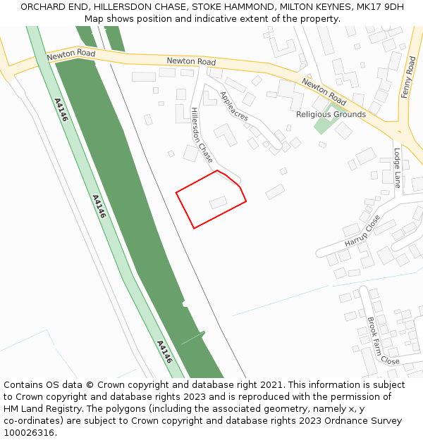 ORCHARD END, HILLERSDON CHASE, STOKE HAMMOND, MILTON KEYNES, MK17 9DH: Location map and indicative extent of plot