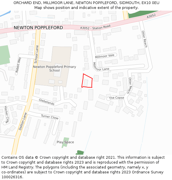 ORCHARD END, MILLMOOR LANE, NEWTON POPPLEFORD, SIDMOUTH, EX10 0EU: Location map and indicative extent of plot