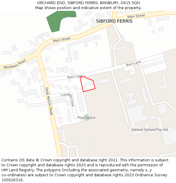 ORCHARD END, SIBFORD FERRIS, BANBURY, OX15 5QN: Location map and indicative extent of plot