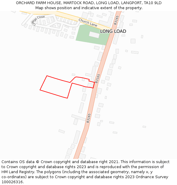 ORCHARD FARM HOUSE, MARTOCK ROAD, LONG LOAD, LANGPORT, TA10 9LD: Location map and indicative extent of plot