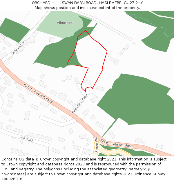 ORCHARD HILL, SWAN BARN ROAD, HASLEMERE, GU27 2HY: Location map and indicative extent of plot