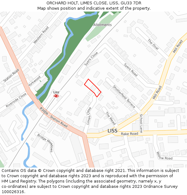 ORCHARD HOLT, LIMES CLOSE, LISS, GU33 7DR: Location map and indicative extent of plot