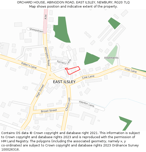 ORCHARD HOUSE, ABINGDON ROAD, EAST ILSLEY, NEWBURY, RG20 7LQ: Location map and indicative extent of plot