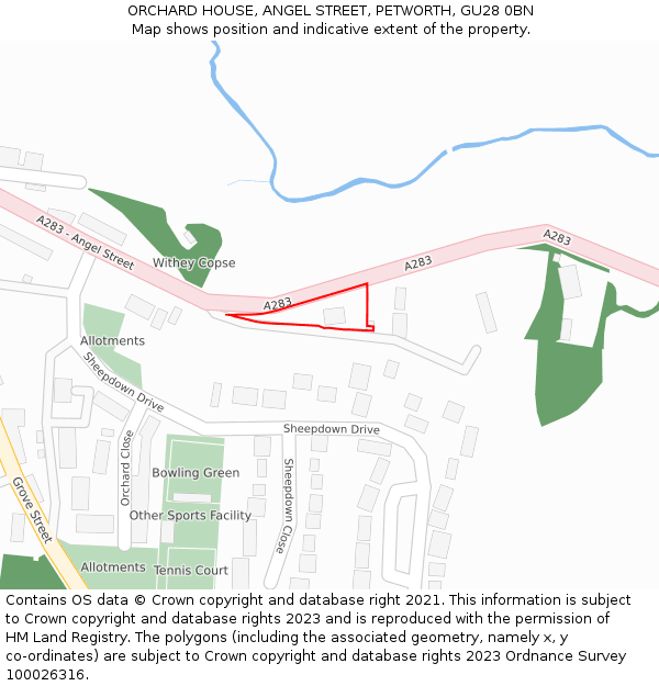 ORCHARD HOUSE, ANGEL STREET, PETWORTH, GU28 0BN: Location map and indicative extent of plot