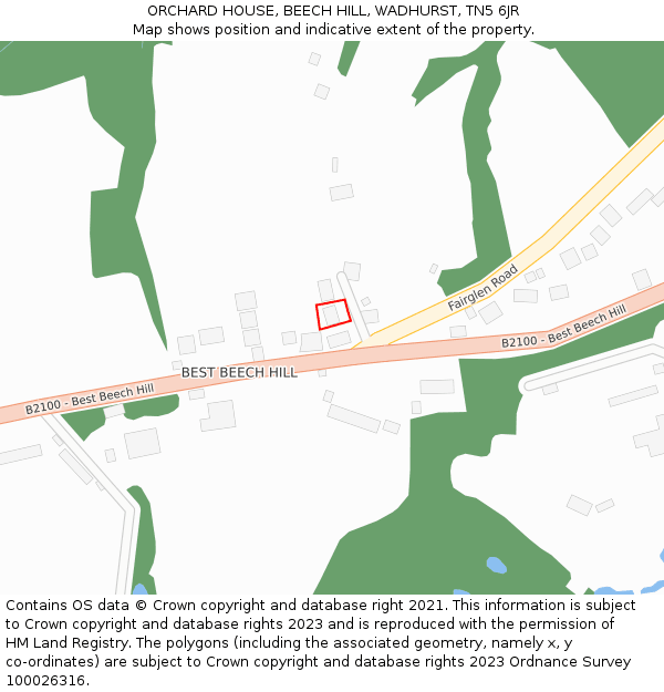 ORCHARD HOUSE, BEECH HILL, WADHURST, TN5 6JR: Location map and indicative extent of plot