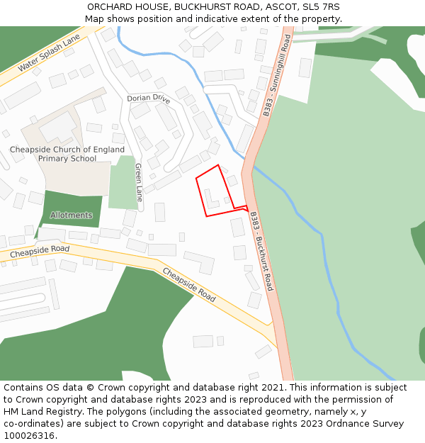 ORCHARD HOUSE, BUCKHURST ROAD, ASCOT, SL5 7RS: Location map and indicative extent of plot