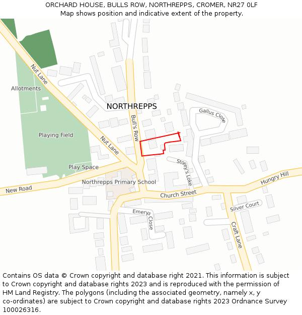 ORCHARD HOUSE, BULLS ROW, NORTHREPPS, CROMER, NR27 0LF: Location map and indicative extent of plot