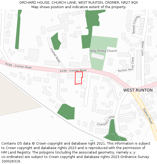 ORCHARD HOUSE, CHURCH LANE, WEST RUNTON, CROMER, NR27 9QX: Location map and indicative extent of plot