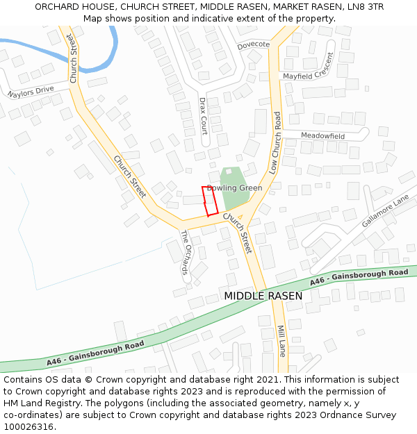 ORCHARD HOUSE, CHURCH STREET, MIDDLE RASEN, MARKET RASEN, LN8 3TR: Location map and indicative extent of plot