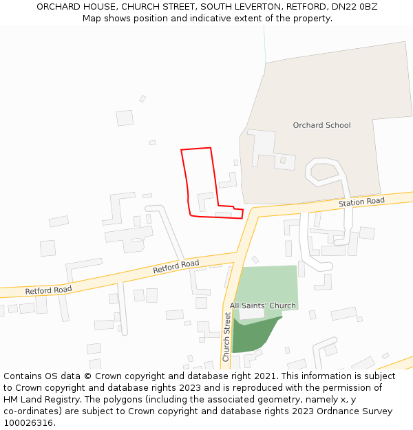 ORCHARD HOUSE, CHURCH STREET, SOUTH LEVERTON, RETFORD, DN22 0BZ: Location map and indicative extent of plot