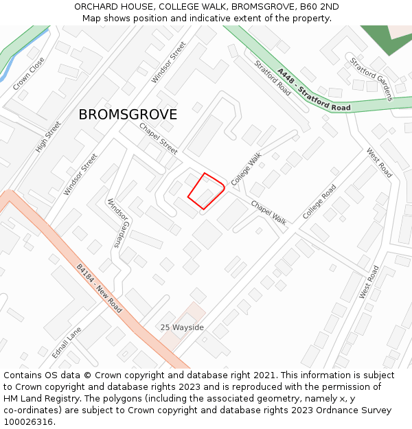 ORCHARD HOUSE, COLLEGE WALK, BROMSGROVE, B60 2ND: Location map and indicative extent of plot