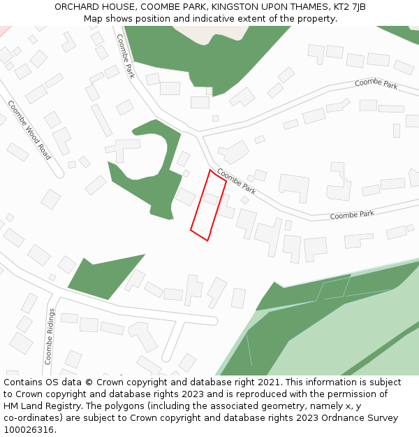 ORCHARD HOUSE, COOMBE PARK, KINGSTON UPON THAMES, KT2 7JB: Location map and indicative extent of plot