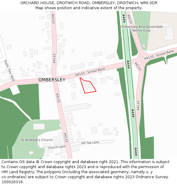 ORCHARD HOUSE, DROITWICH ROAD, OMBERSLEY, DROITWICH, WR9 0DR: Location map and indicative extent of plot