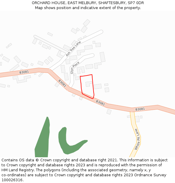 ORCHARD HOUSE, EAST MELBURY, SHAFTESBURY, SP7 0DR: Location map and indicative extent of plot